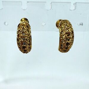 Roman Rhinestone Half Hoop Earrings Pierced‎ Gold Tone Glam Sparkle Classic